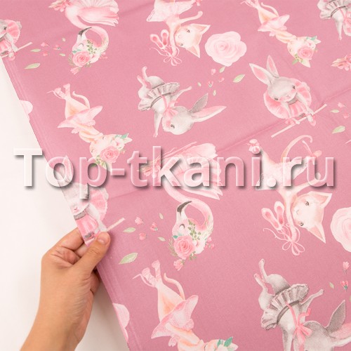 Лоскут Бязь набивная - Балерины на лососево-розовом (130 см х 150 см)